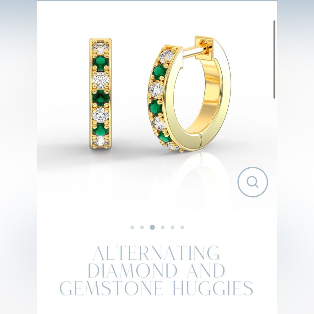 Diamond Aupair Emerald and Diamond Huggies, Yellow Gold